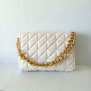 Zara Cream Quilted Shoulder Bag
